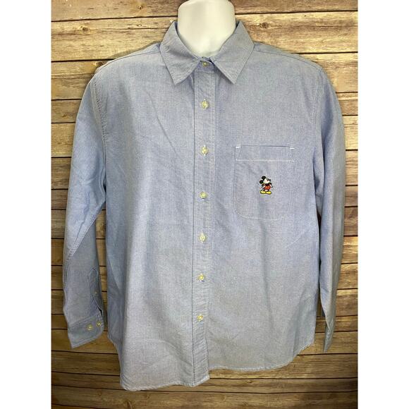 Disney Mickey Mouse Shirt Size L Light Blue Button-Up Walt Disney World Logo - Picture 1 of 9